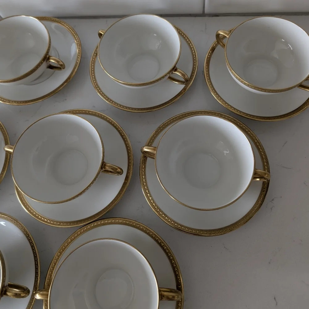 Limoges France William Guérin Circa 1900–1932 Soup Cup with Saucer Double Handle - Picture 7 of 16